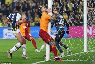 Galatasaray striker Mauro Icardi suffered a black eye after colliding with the post