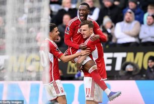 Chris Wood celebrates scoring a hat-trick for Nottingham Forest against his former club