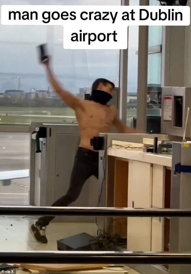 Shocking video showed a man attacking and throwing furniture around the terminal