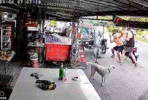 George Paterson, 40, from Glasgow , Scotland, allegedly rampaged past nearby homes before vandalising a motorcycle outside the store