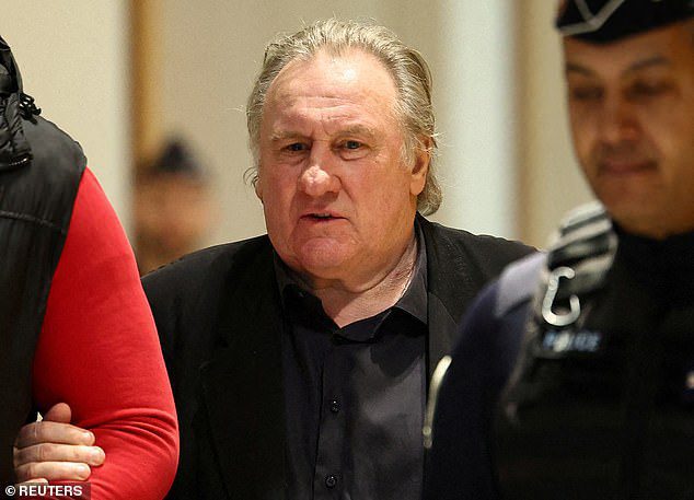 The actor, 76, has been convicted of having groped a 54-year-old set dresser and a 34-year-old assistant during the filming of 'Les Volets Verts'. Pictured: French actor Gerard Depardieu appears at a Paris courthouse, March 27, 2025