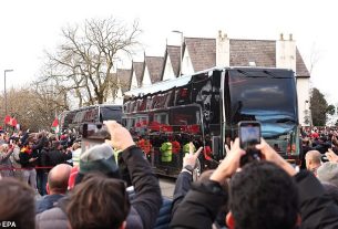 A bottle was thrown at the Man United team bus as it's made its way to Anfield on Sunday
