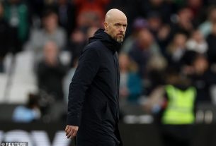 Ian Ladyman and Chris Sutton believe Erik ten Hag (above) is a 'dead man walking' at Manchester United after they suffered their 13th defeat of the season against West Ham
