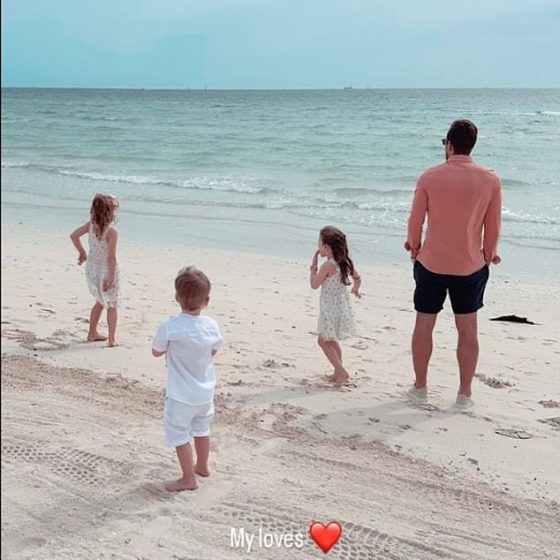 Harry Kane (right) enjoyed his Boxing Day at the beach with his wife and their children