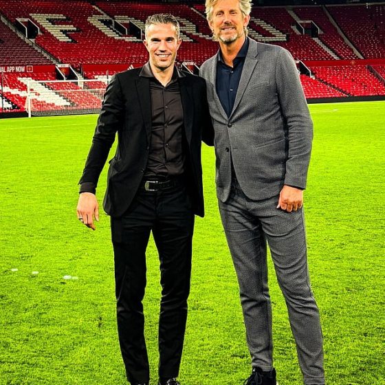 Robin van Persie and Edwin van der Sar were both spotted at Old Trafford during Man United's comeback win against Aston Villa