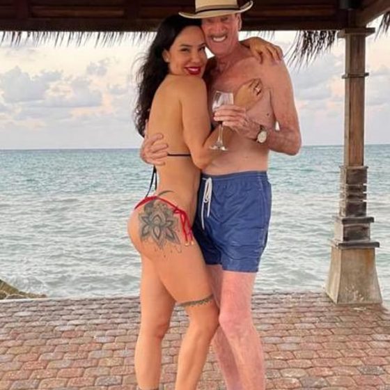 Colin Armstrong, 78, and partner Katherine Paola Santos are pictured together in Jamaica