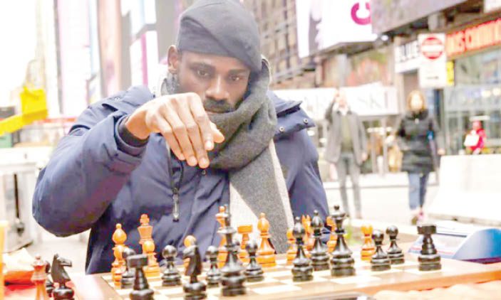 nigerian chess champion, mr. tunde onakoya at the new york’s iconic times square yesterday.