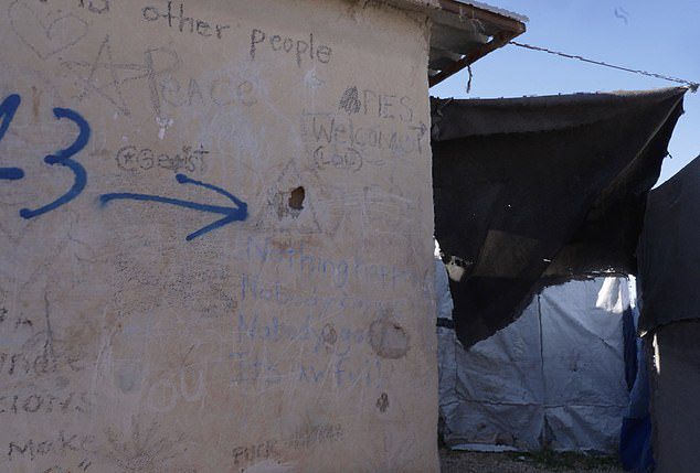 The wall outside the tent where British ISIS bride Shamima Begum has languished for years in Camp Roj