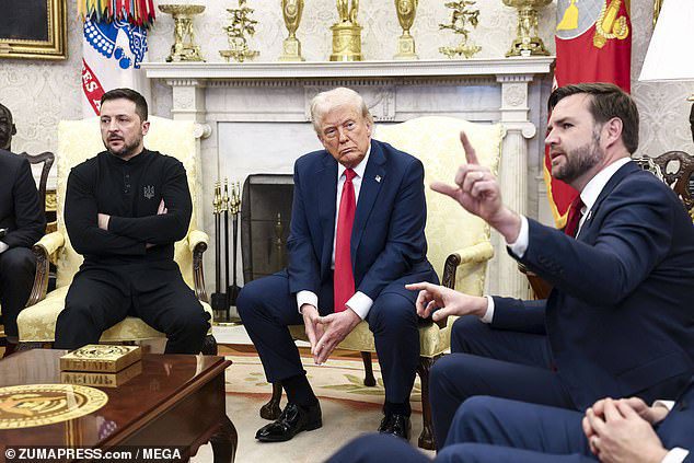 Ukraine's president Volodymyr Zelensky (left) was involved in an argument at the White House with US President Donald Trump (center) and US Vice-President JD Vance (right)