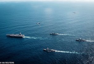 The US Navy's Gerald R. Ford Carrier Strike Group, and supporting vessels sailing towards the Caribbean last week. The Ford is the largest aircraft carrier in the world